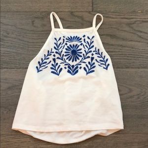 White Crop Top with Blue Design